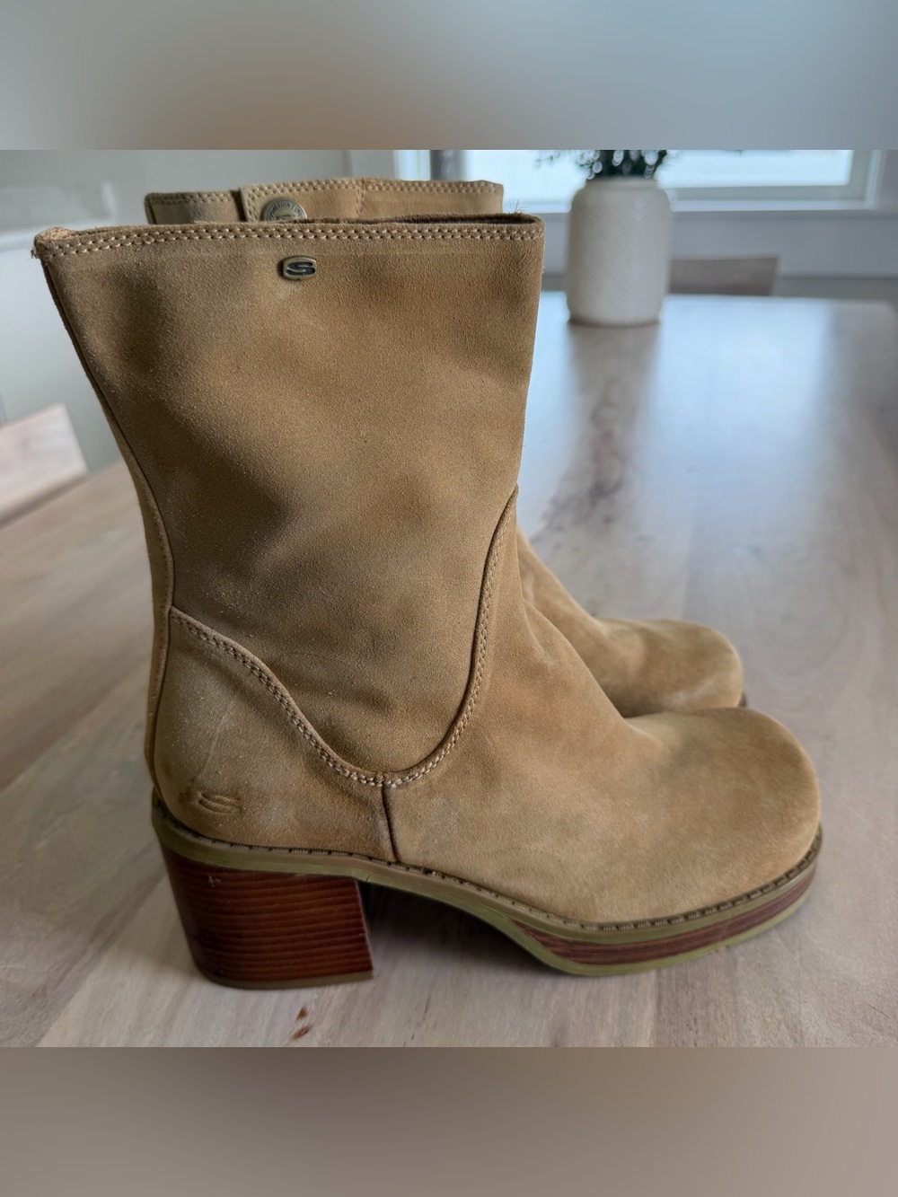 Vintage Skechers Suede Chunky 90s Y2K Square Toe Ankle Boots Size 10
